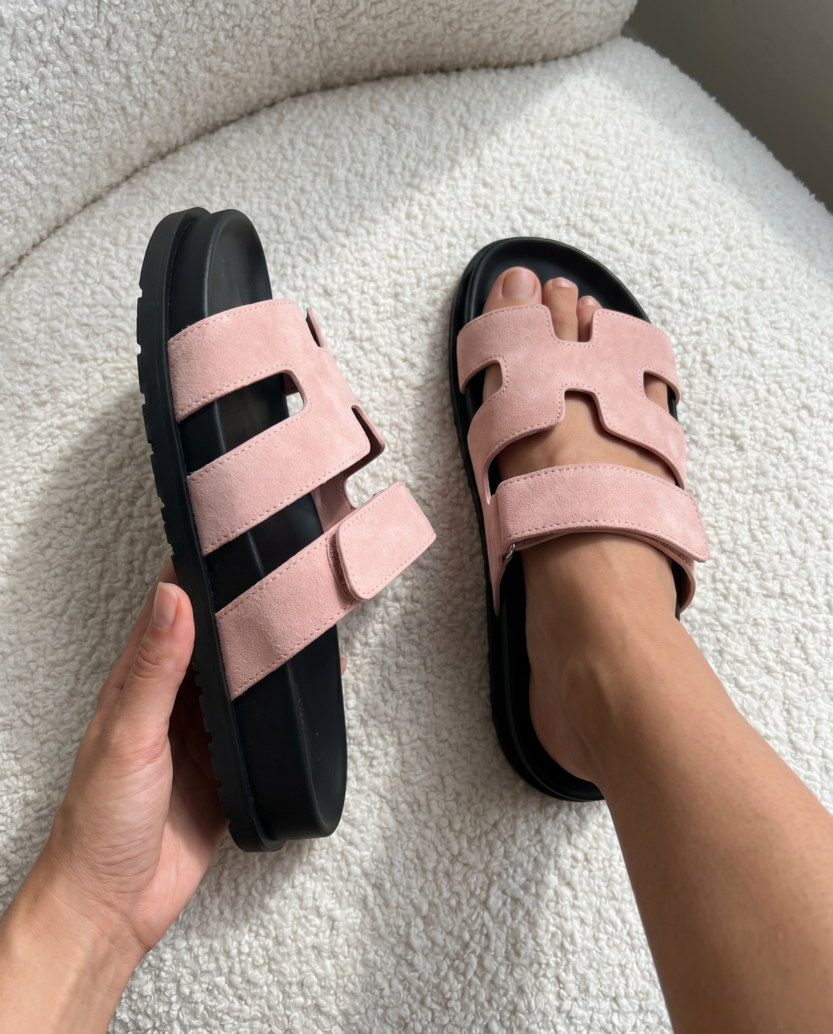 Lacta Slides Blush worn on foot, real-life lifestyle photo
