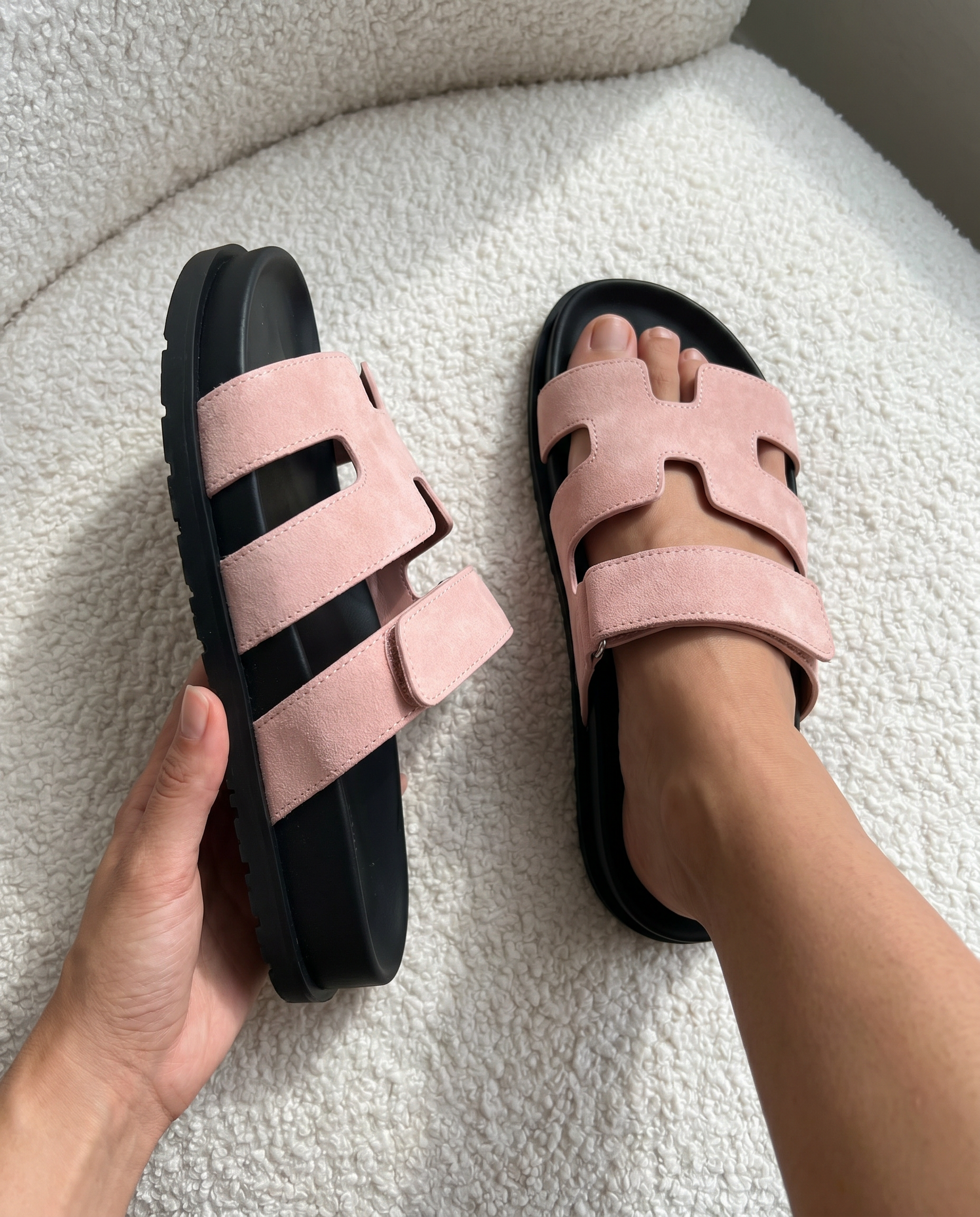 Lacta Slides Blush worn on foot, real-life lifestyle photo