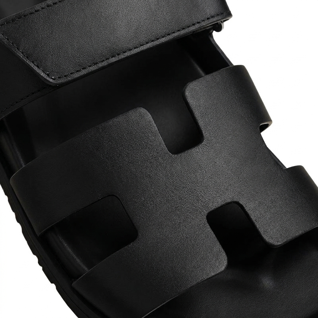 Lacta Chypre Slide Sandals Black, strap close-up